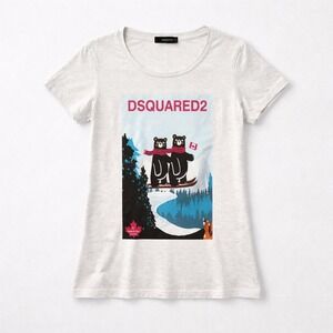 Dsquared2 NWT  Womens Heather Gray Let's Winter Bear Graphic T-Shirt Size L